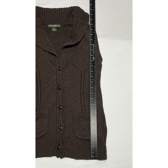 Eddie Bauer Knit Sweater Vest Womens Small Brown 100% Cotton Cowl Neck - Picture 8 of 8